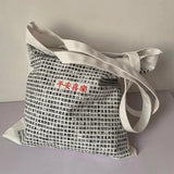 Female Bag Blessing Text Pattern Canvas Shoulder Bag