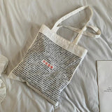 Female Bag Blessing Text Pattern Canvas Shoulder Bag