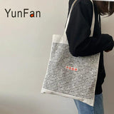 Female Bag Blessing Text Pattern Canvas Shoulder Bag