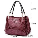 Women Crocodile Grain Patent Leather Handbags Large Capacity Shoulder Bag