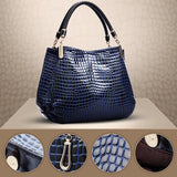 Women Crocodile Grain Patent Leather Handbags Large Capacity Shoulder Bag