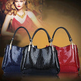 Women Crocodile Grain Patent Leather Handbags Large Capacity Shoulder Bag