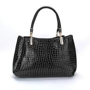 Women Crocodile Grain Patent Leather Handbags Large Capacity Shoulder Bag