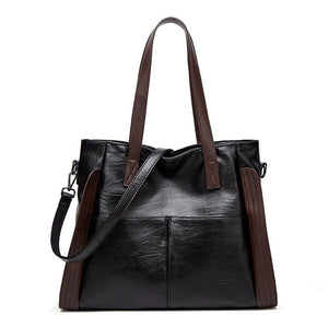 Women's Soft Leather Shoulder Bag Large Capacity Bucket Tote Handbag