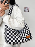 Corduroy Canvas Shoulder Tote Bags For Women Lattice Women's Hasp Handbag