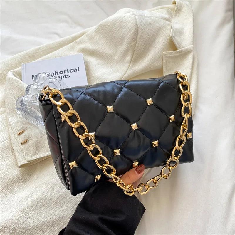 Plaid Pu Leather Chain Shoulder Bag for Women
