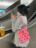 Strawberry Pattern Bucket Crossbody Bag Pink Heart Shoulder Bag Y2k Style