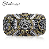 Women Wedding Clutch Handbag Evening Bag Metallic Diamonds