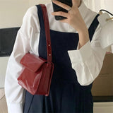 Vintage Red Patent Leather Shoulder Bag Women Messenger Purse