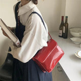Vintage Red Patent Leather Shoulder Bag Women Messenger Purse