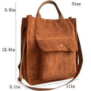 Corduroy Tote Shoulder Bag Canvas Bookbag