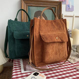 Corduroy Tote Shoulder Bag Canvas Bookbag