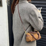 Matte Leather Bucket Shoulder Bag Women Top-handle Purse Crossbody