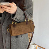Matte Leather Bucket Shoulder Bag Women Top-handle Purse Crossbody