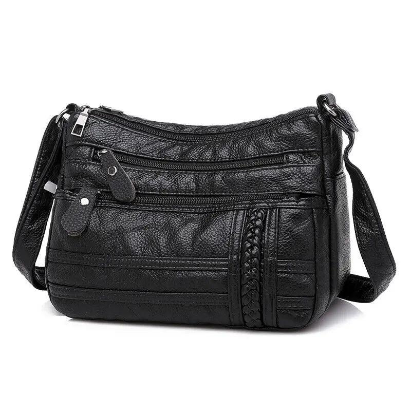 Women Bag Soft PU Leather Shoulder Bag Multi-layer Crossbody Handbag