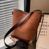 Frosted Suede Vintage Shoulder Bag Women's Composite Bags Bucket Handbag
