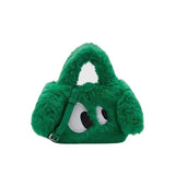 Cartoon Eyes Women Clutch Purse Handbags Winter Ladies Plush Tote Shoulder Bag