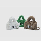 Cartoon Eyes Women Clutch Purse Handbags Winter Ladies Plush Tote Shoulder Bag