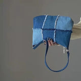 Women's Denim Patchwork Shoulder Bag Retro Handbag Totes Cell Phone Bags