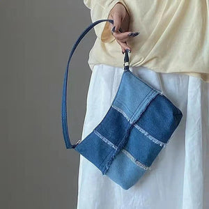 Women's Denim Patchwork Shoulder Bag Retro Handbag Totes Cell Phone Bags