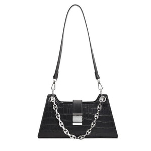 Stone Pattern Shoulder Bag Metal Chain Strap Crossbody Bag