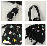 Embroidered Heart Women's Canvas Handbag Pink Love Girls Shoulder