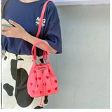 Embroidered Heart Women's Canvas Handbag Pink Love Girls Shoulder