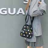 Embroidered Heart Women's Canvas Handbag Pink Love Girls Shoulder