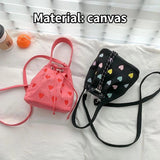 Embroidered Heart Women's Canvas Handbag Pink Love Girls Shoulder