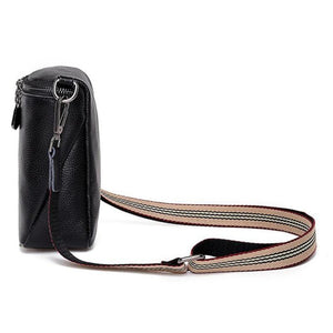 Cowhide Leather Crossbody Bags Mini Messenger Bags Solid Zipper Wide Strap