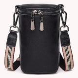Cowhide Leather Crossbody Bags Mini Messenger Bags Solid Zipper Wide Strap
