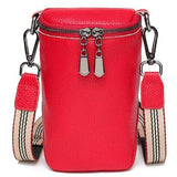 Cowhide Leather Crossbody Bags Mini Messenger Bags Solid Zipper Wide Strap