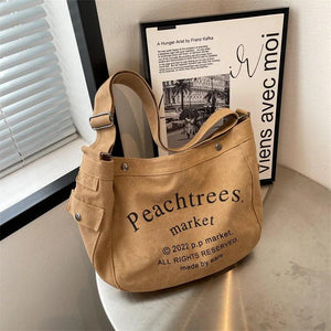 Large Capacity Canvas Messenger Bag with Print Letters