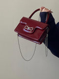 Vintage Patent Leather Women Shoulder Bag with Chain Strap