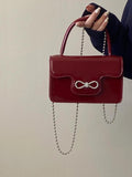 Vintage Patent Leather Women Shoulder Bag with Chain Strap