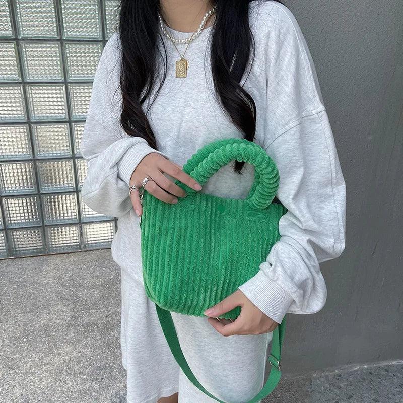 Women Corduroy Canvas Shoulder Bag Eco Cloth Handbag Tote Grocery Reusable