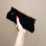 Velvet Evening Clutch Bag Rhinestone Buckle Party Handbag