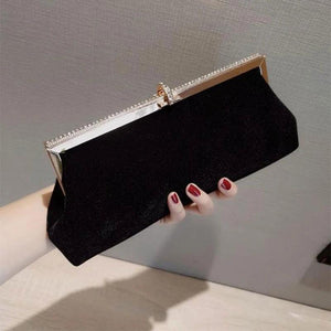 Velvet Evening Clutch Bag Rhinestone Buckle Party Handbag