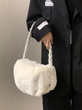 Women's Faux Fur Shoulder Bag Soft Plush Underarm Bags Braided Straps Handbags