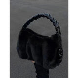 Women's Faux Fur Shoulder Bag Soft Plush Underarm Bags Braided Straps Handbags