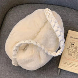 Women's Faux Fur Shoulder Bag Soft Plush Underarm Bags Braided Straps Handbags