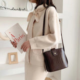 Crocodile Pattern Bucket Bag Vintage Crossbody PU Leather Winter Handbag