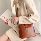 Crocodile Pattern Bucket Bag Vintage Crossbody PU Leather Winter Handbag