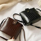 Crocodile Pattern Bucket Bag Vintage Crossbody PU Leather Winter Handbag