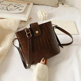 Crocodile Pattern Bucket Bag Vintage Crossbody PU Leather Winter Handbag