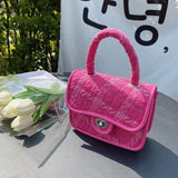 Rose Woolen Shoulder Bag Lock Plaid Pattern Small Chain Crossbody Bags