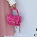 Rose Woolen Shoulder Bag Lock Plaid Pattern Small Chain Crossbody Bags