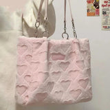 Furry Casual Tote Bag Love Heart Sweet Shoulder Plush Handbag