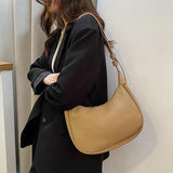 Solid Underarm Bag Casual Shopping Tote Bag PU Leather Shoulder Messenger Bag