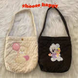 Bear Shoulder Bag Heart Quilting Tote for Women
